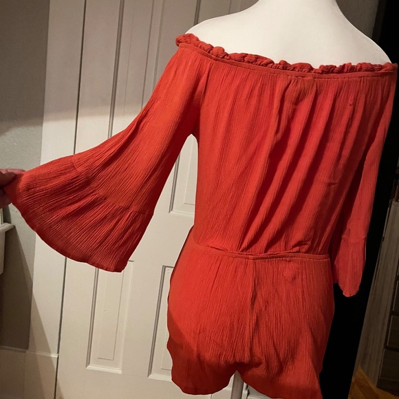 Burnt orange boho off/on shoulders romper - Picture 6 of 15